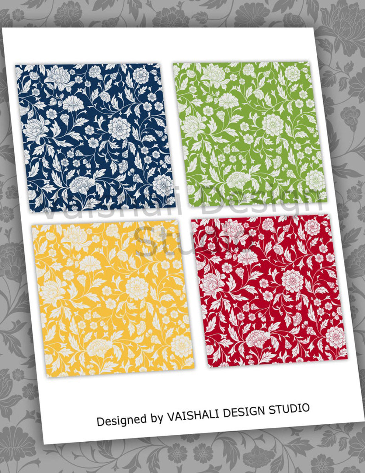 Kalamkari, floral print, printable coasters, set of 4 designs, 3.8" x 3.8"