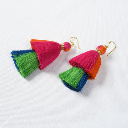 Tassel earring, 2 tier, multicolour, Boho jewelry, threader earrings, tribal earrings