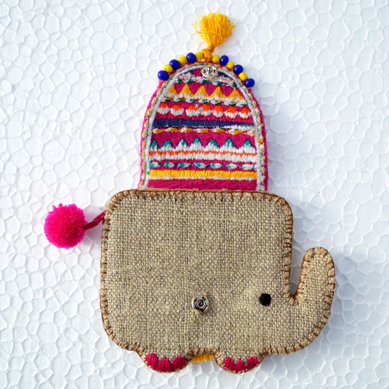 Elephant coin bag, wire holder, handmade, gift, bohemian, 4X4.5 inches