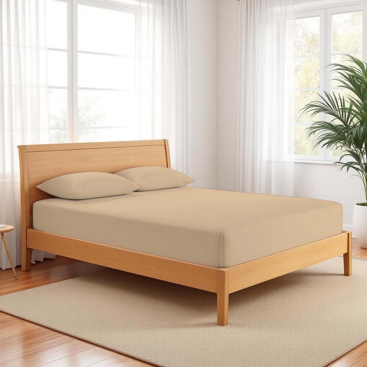 BEIGE - 300TC fitted sheet set, premium pure cotton