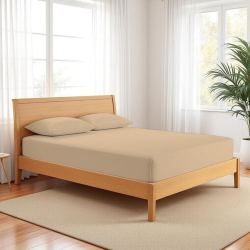 BEIGE - 300TC fitted sheet set, premium pure cotton