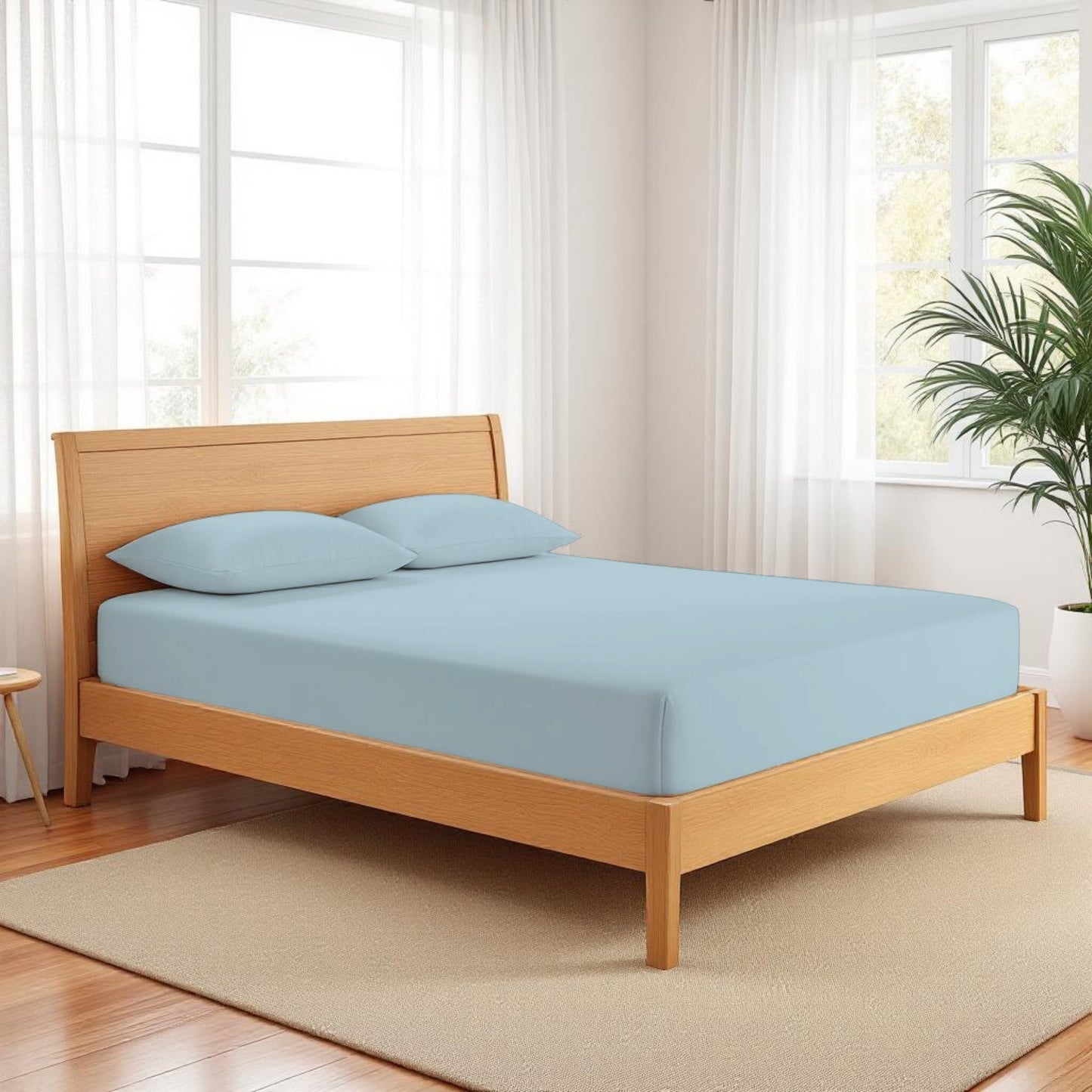 SKY BLUE - 300TC fitted sheet set, premium pure cotton