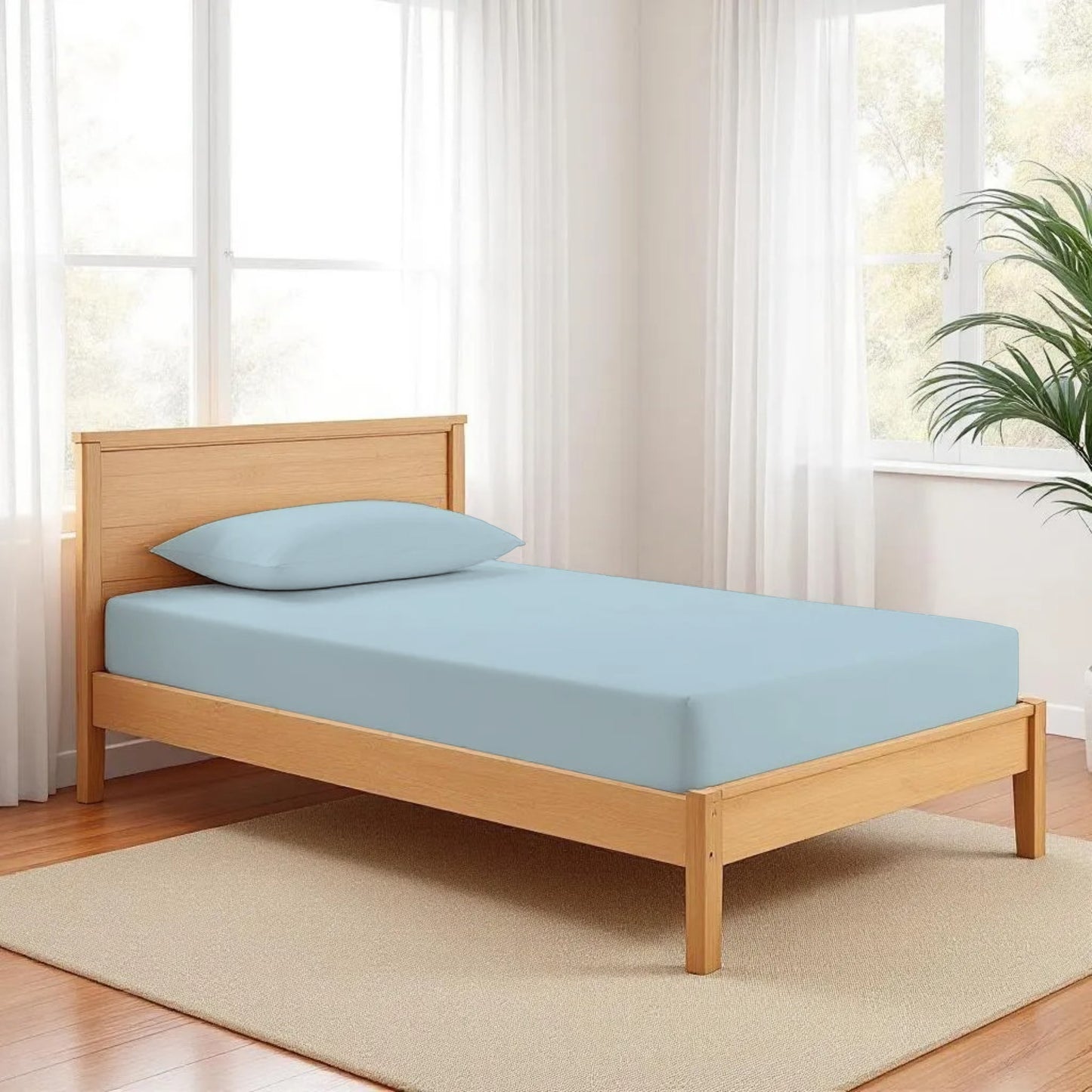 SKY BLUE - 300TC fitted sheet set, premium pure cotton