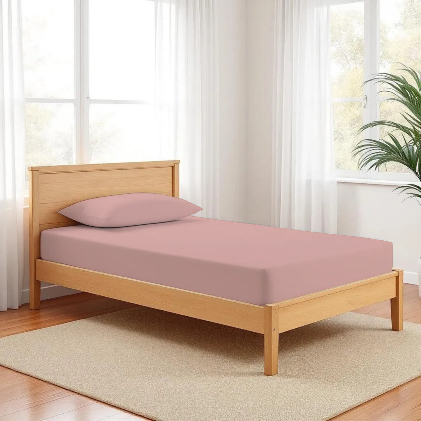 OLD ROSE - 300TC fitted sheet set, premium pure cotton