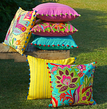 Stylized Floral Yellow - Embroidery Cushion Cover - Vliving