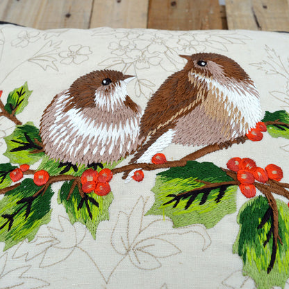Love Birds pillow cover, embroidered cotton cushion cover, cotton throw pillow