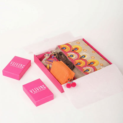 3-Piece Gift Set – Kutch Embroidery Sling Bag, Coin Pouch & Camel Keyring