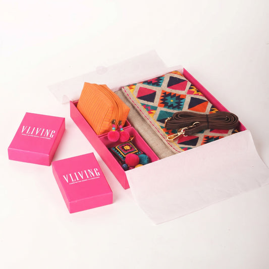 3 PC Gift Pack – Kilim Embroidery Sling Bag, Faux Silk Coin Pouch & Embroidered Keyring
