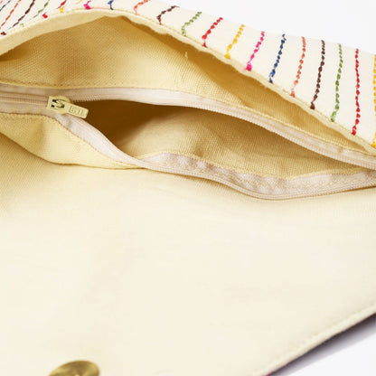 Tribal pouch, envelope clutch, off white colour handbag, foldover clutch, bohemian bag.