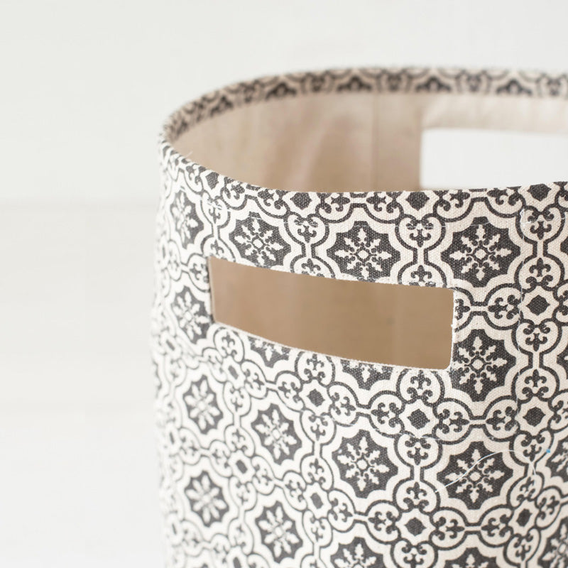 Canvas storage basket, tile print in black and white, sizes available
