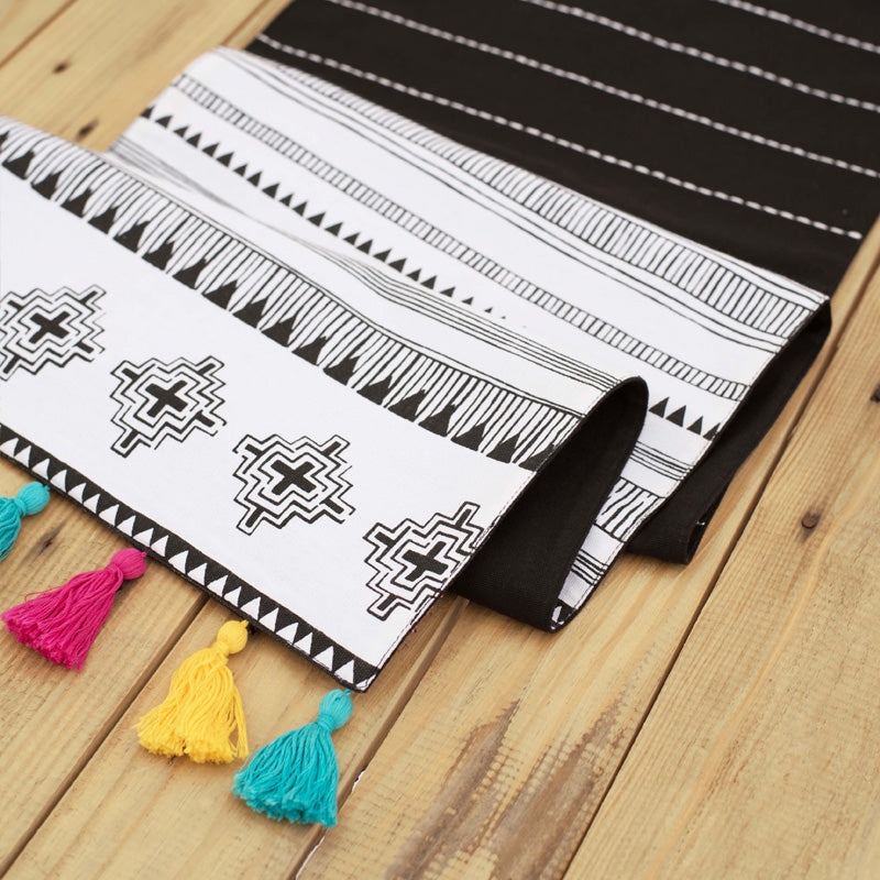 Aztec runner, geometrical print, black and white, cotton table runner, aztec, size available