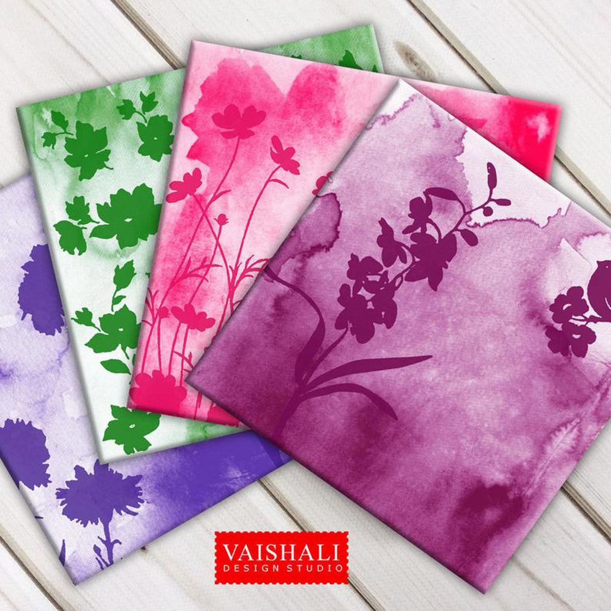 Monochromatic texture,floral silhouette, printable coasters, set of 4 designs, 3.8" x 3.8"
