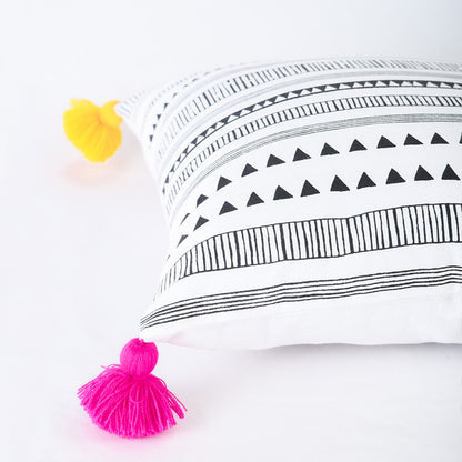 Aztec print pillow cover, cotton pillow case, tribal, geometrical border pattern