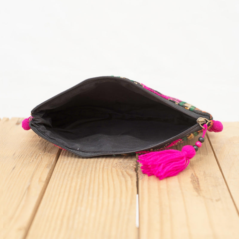 Black dobby pouch, acrylic fabric clutch, makeup pouch