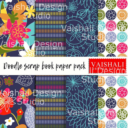 Doodle pattern, Digital print pack, multicolour, 4 sheets