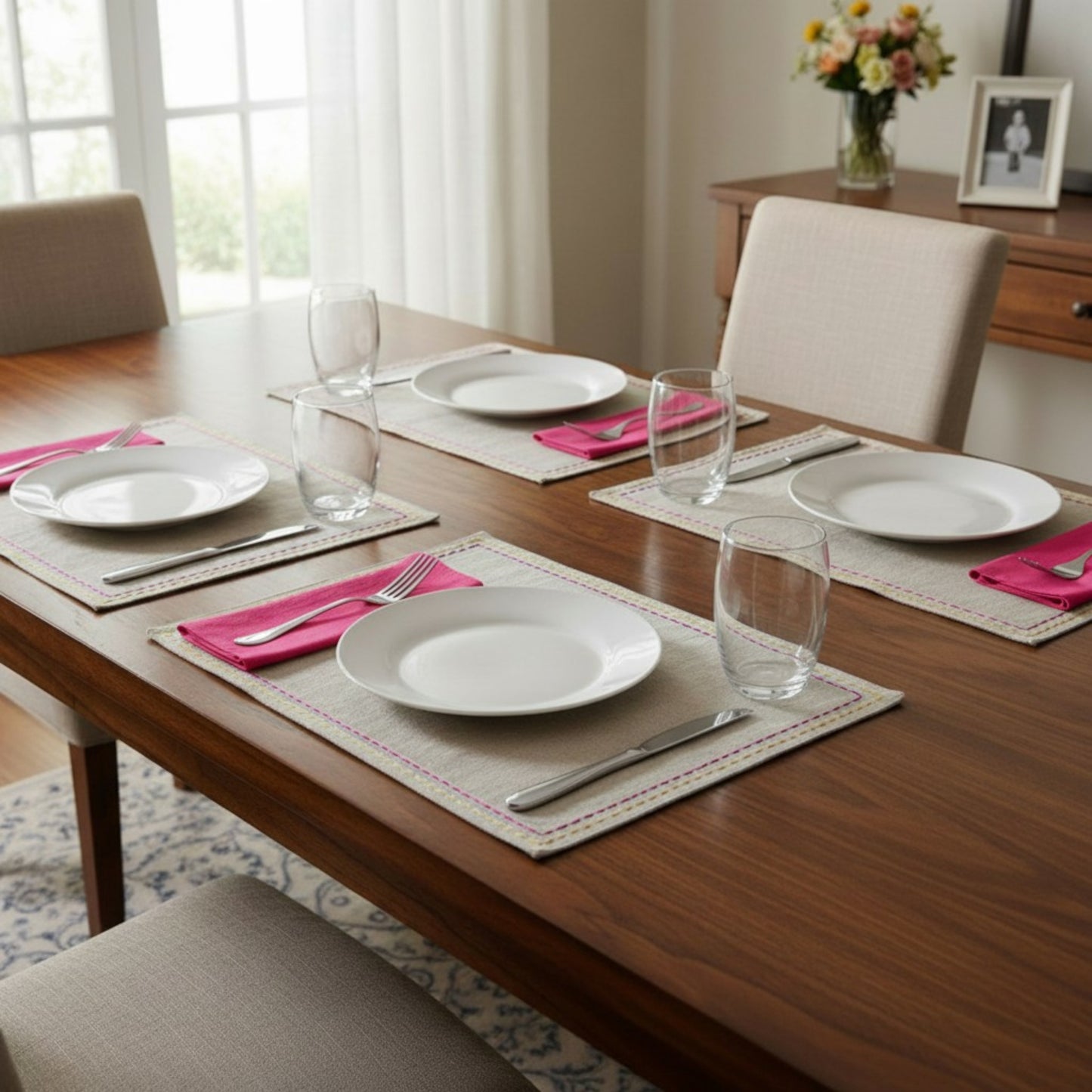FOLK Pure Linen Table Mats – with Rice Stitch Embroidery - Vliving
