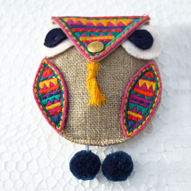 Owl coin bag, wire holder, handmade, gift, bohemian, moroccan size 4X3 inches
