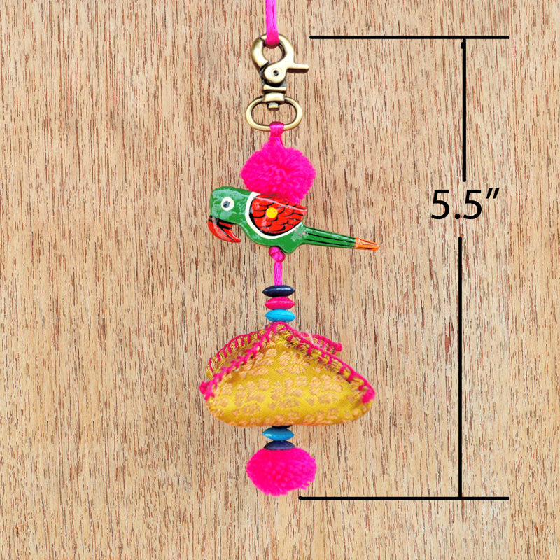 Multicolor parrot tassel, handmade, bag charm, tribal, bohemian, moroccan size 5.5&quot; or 14 cms
