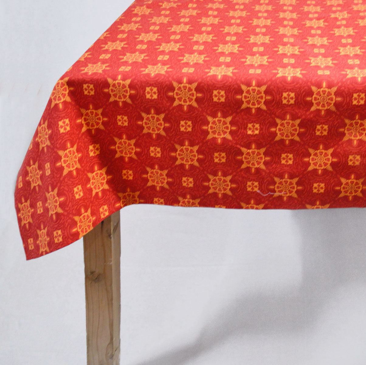 Bright red table cloth with talavera tile print, sizes available