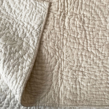QUILTED BED SET - Beige cotton linen fabric with CIRCLE pattern quilting, Sizes available