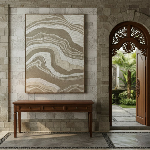 LARGE Quilted Textile WALL ART, Natural tone - Unframed