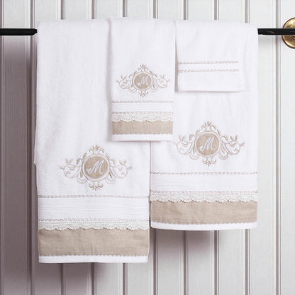 Luxury Monogrammed Organic Cotton Towel Set – 4 Piece | Customizable with Linen Appliqué & Embroidery