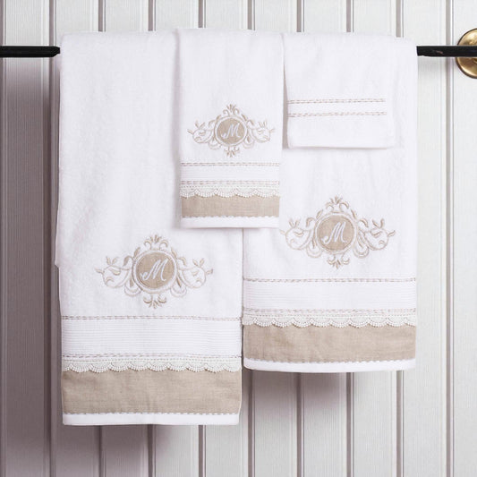 Luxury Monogrammed Organic Cotton Towel Set – 4 Piece | Customizable with Linen Appliqué & Embroidery