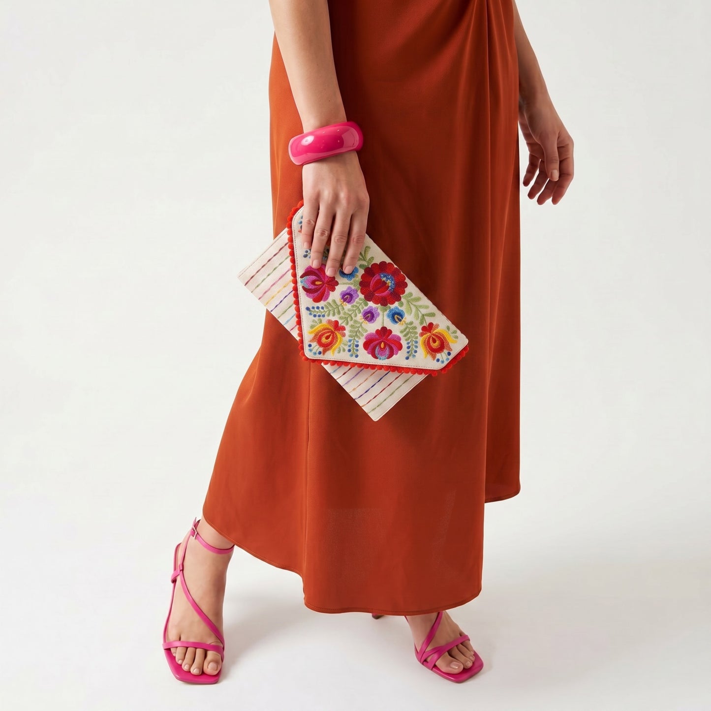 Matyo Hungarian Embroidered Off-White Envelope Clutch | Foldover Boho Purse | Handmade