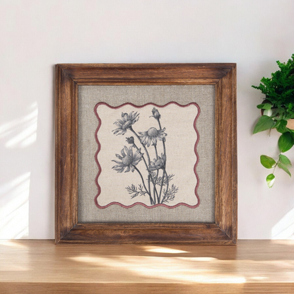 Daisy Bunch Botanical Wall Art – Framed Gift | Embroidered Linen, 12×12 inches
