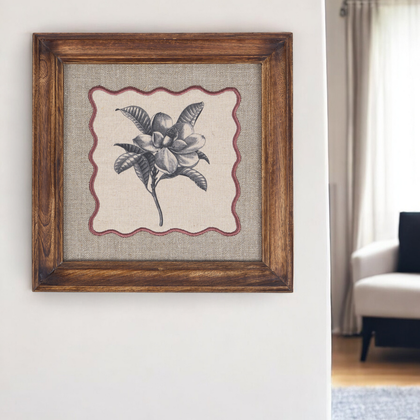 BOTANICAL wall art, Frangipani motif with wooden frame, 12X12 inches