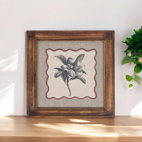 BOTANICAL wall art, Frangipani motif with wooden frame, 12X12 inches