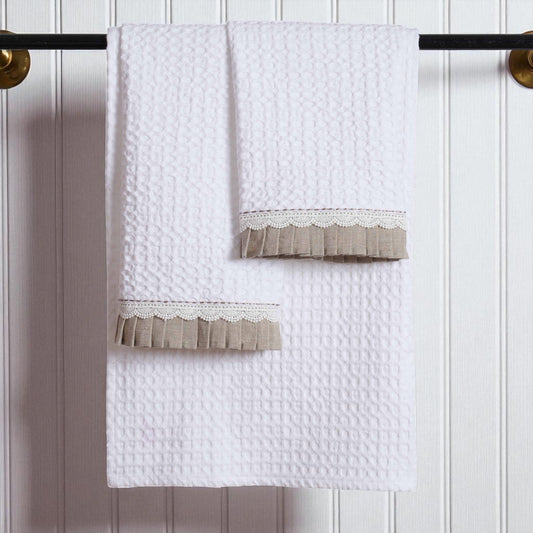 Luxury Organic Cotton Waffle Towel Set – 3 Piece | Linen & Lace Trim