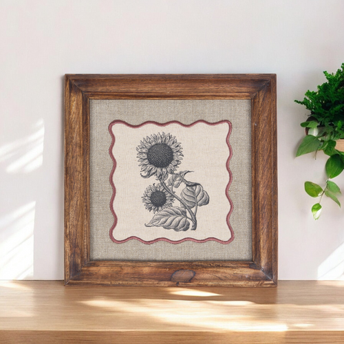 BOTANICAL wall art, Sunflower motif with wooden frame, 12X12 inches