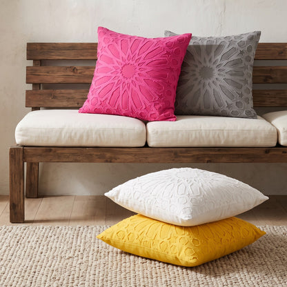 Yellow Arabesque Appliqué Cushion Cover | Geometric Cotton | 16×16"