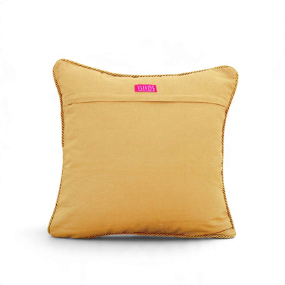 Regalia Blue Stonewashed Velvet Cushion Cover with Gold Damask Print