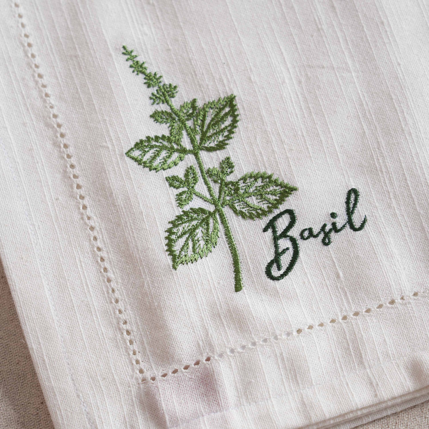 Linen Blend Cotton Napkins – Embroidered Herbs Collection with Gift Box - 18X18 inches