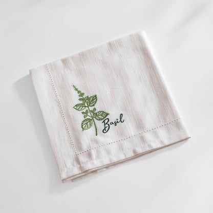 Linen Blend Cotton Napkins – Embroidered Herbs Collection with Gift Box - 18X18 inches