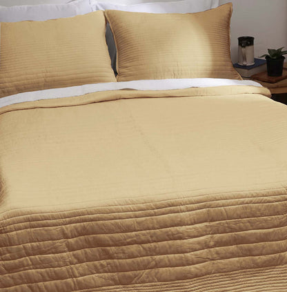 Beige 300TC cotton satin luxury quilted pillow covers, stripe quilting pattern, Sizes available