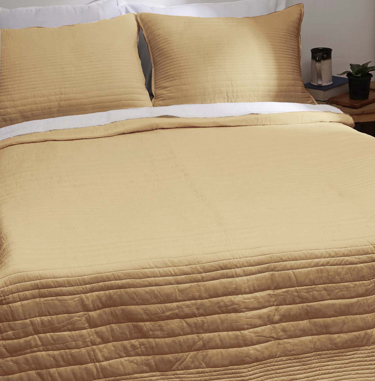 Beige 300TC quilted bedspread, stripe pattern luxury quilt, Sizes available