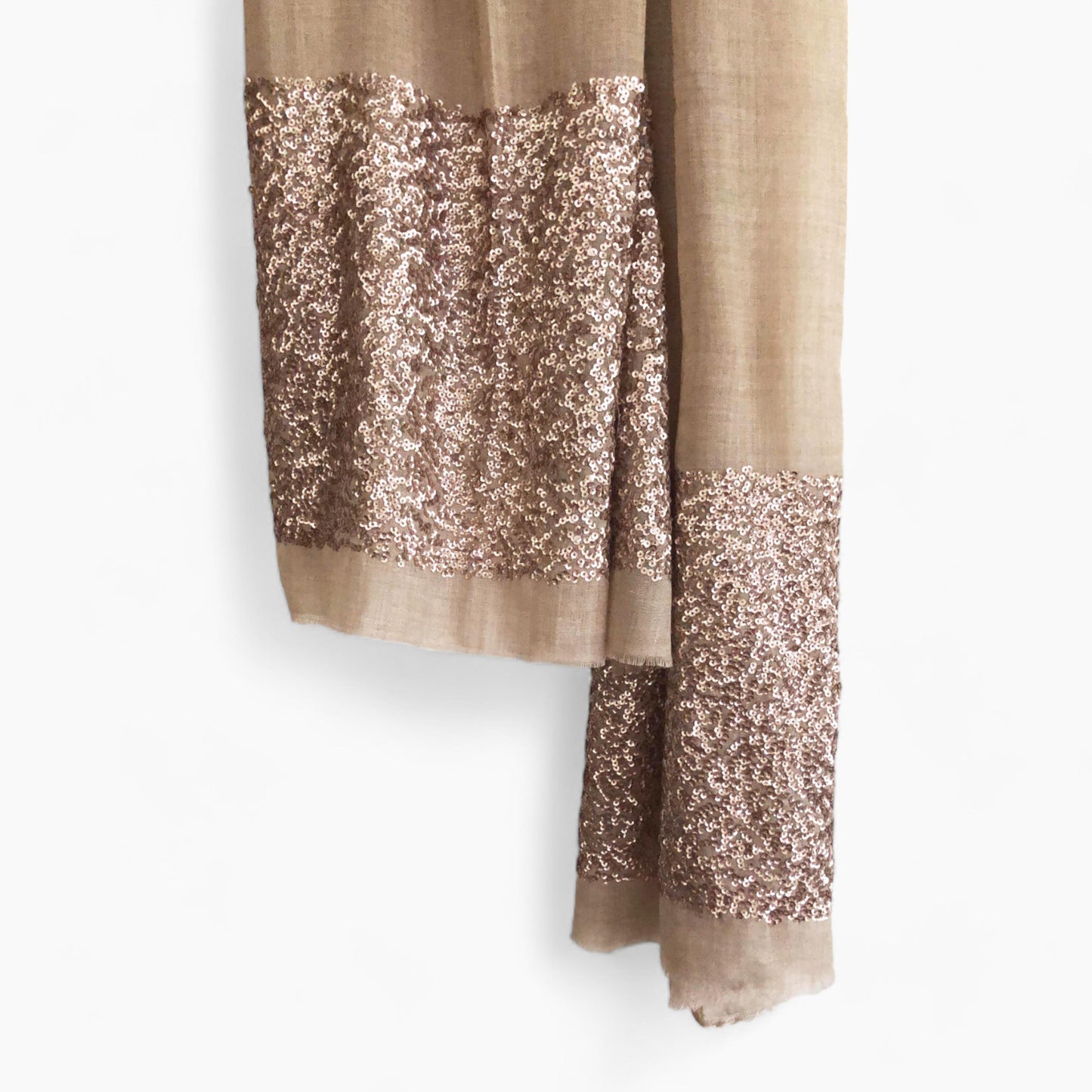 Scarf - Beige fine wool with sequin border