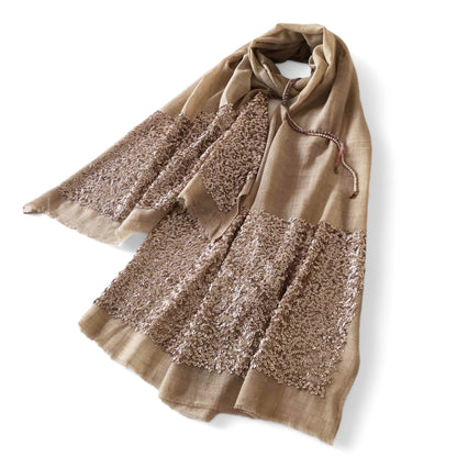 Scarf - Beige fine wool with sequin border