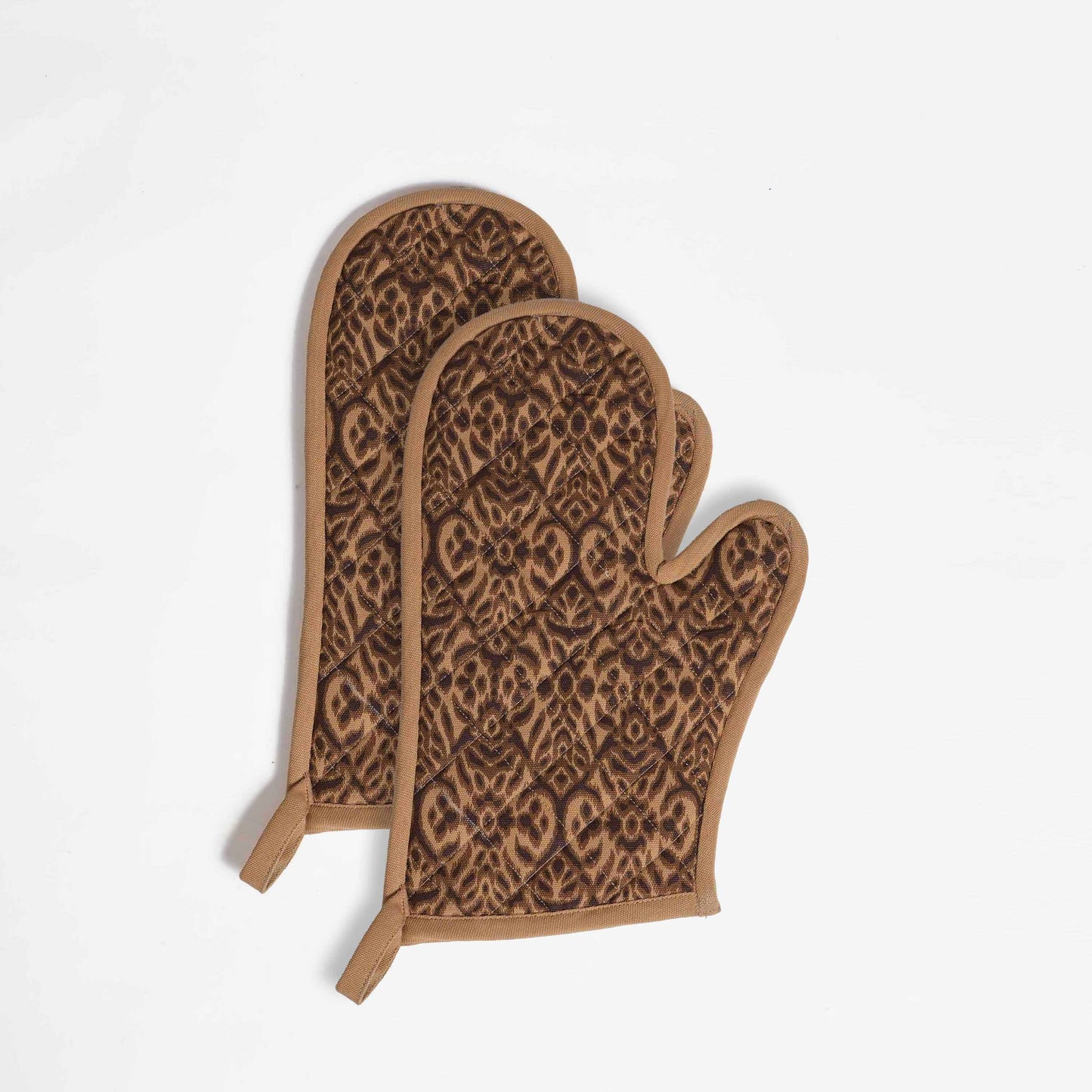 Ikat Beige quilted oven mitt, quilted potholder, kitchen accessory, pure cotton- Available in Sets