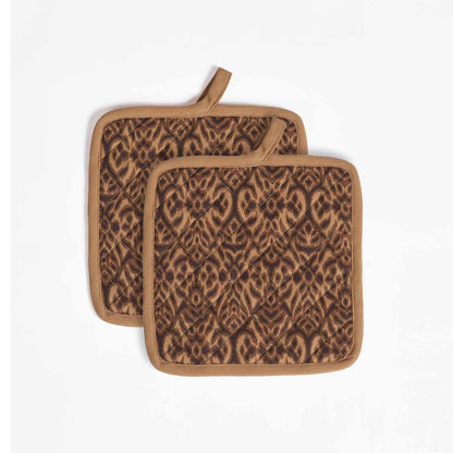 Ikat Beige quilted oven mitt, quilted potholder, kitchen accessory, pure cotton- Available in Sets
