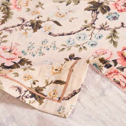 AMOUR - Beige rose print linen table cloth