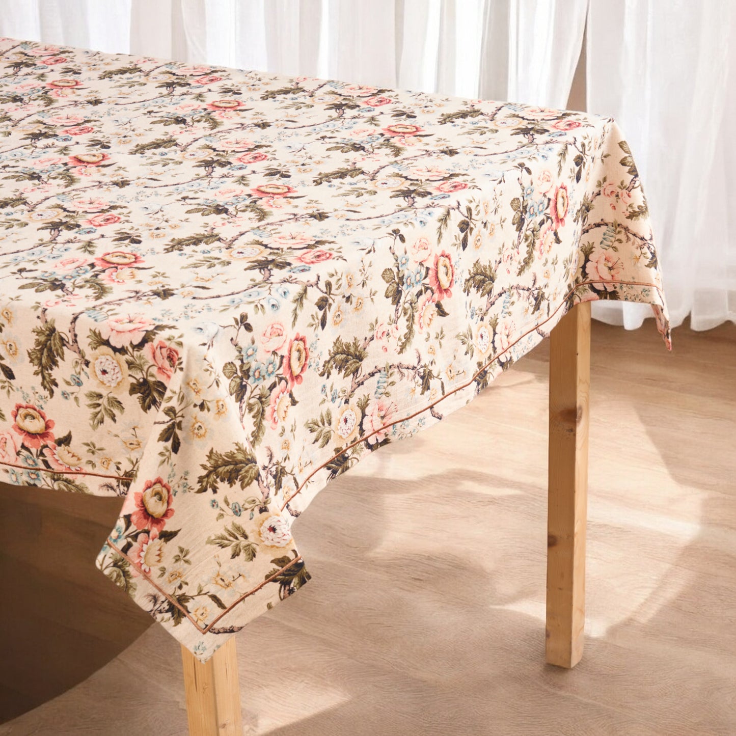 AMOUR - Beige rose print linen table cloth