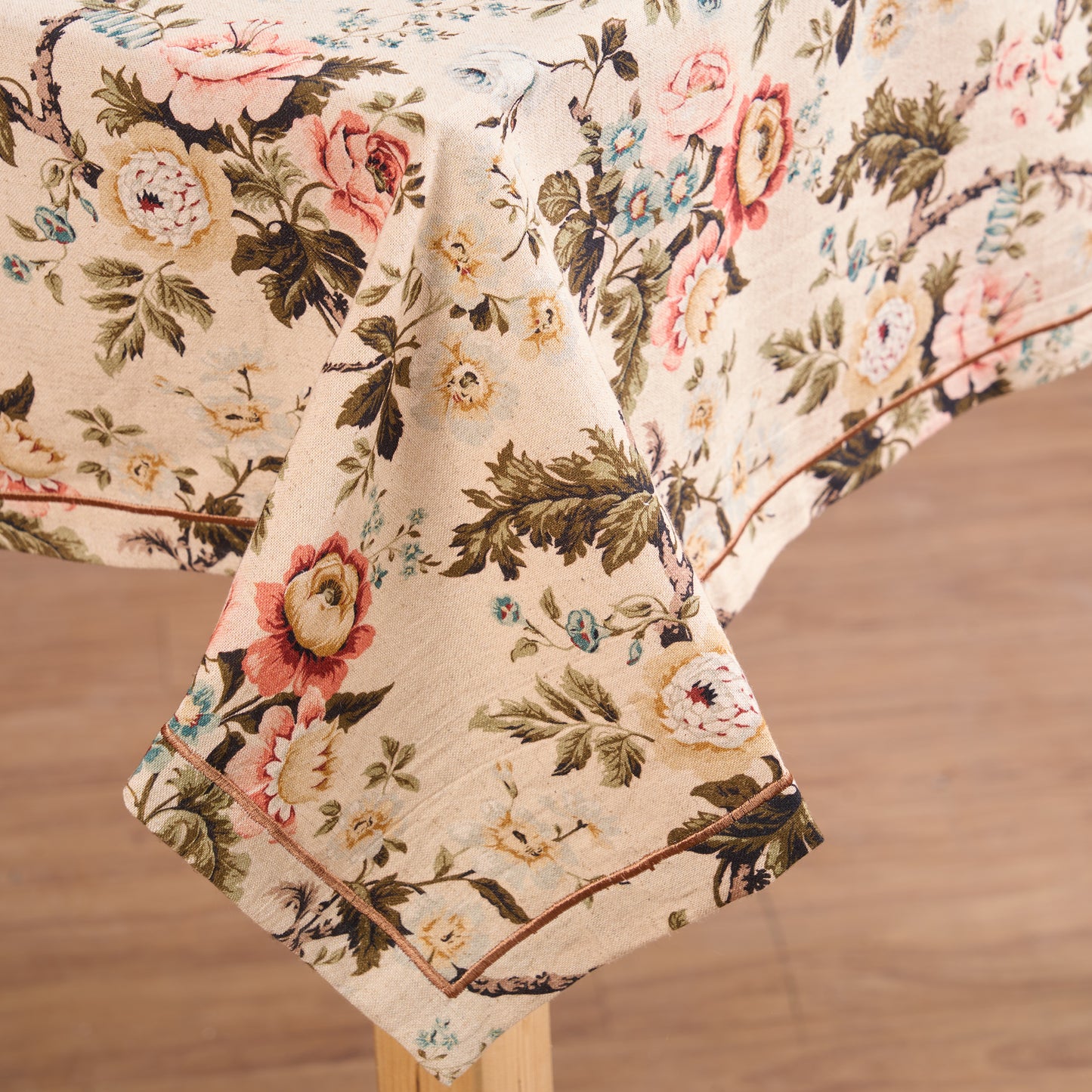 AMOUR - Beige rose print linen table cloth