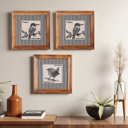 BOTANICAL - HOUSE WREN wall art with teak wooden frame, 12X12 inches