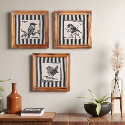 BOTANICAL - HOUSE SPARROW wall art with teak wooden frame, 12X12 inches