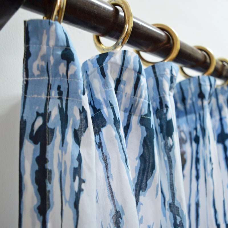 Shibori – cotton sheer curtain panel – Blue shibori stripe print