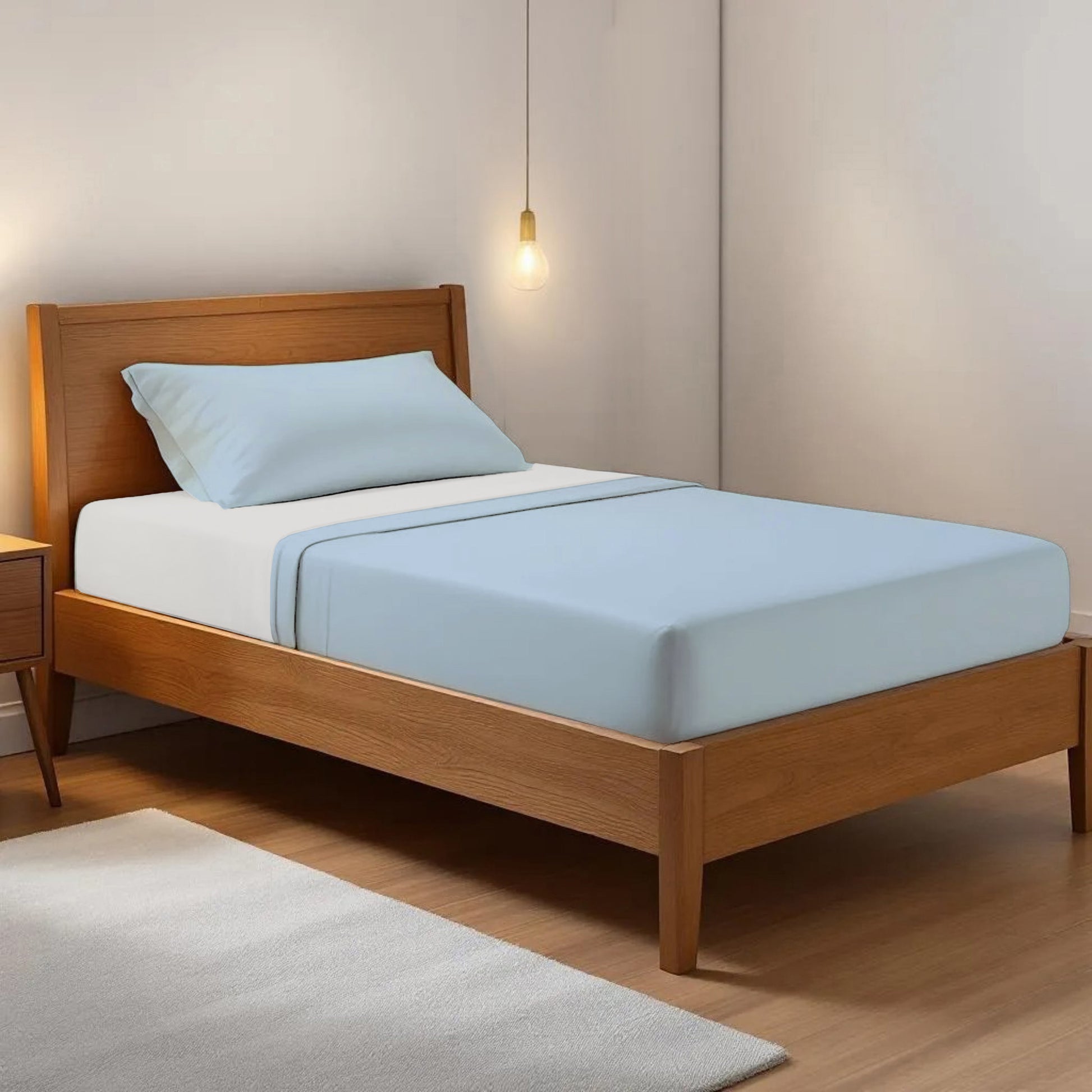 SKY BLUE 300TC flat sheet set, premium pure cotton satin - Vliving